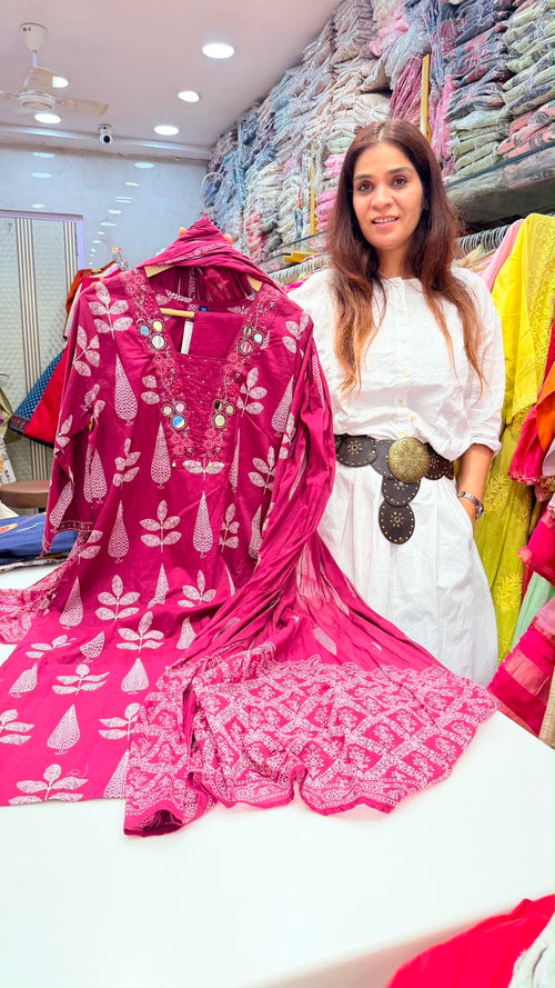 Fuchsia Noor Mirrorwork Suit Set