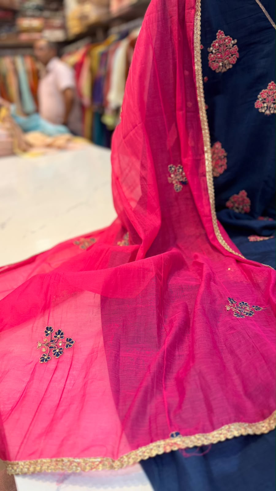 The Contrast Code – Embroidered Mul Chanderi Set