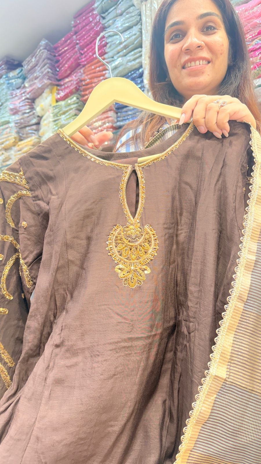 Noor in Three Tones —     Chocolate , Emerald & Mustard