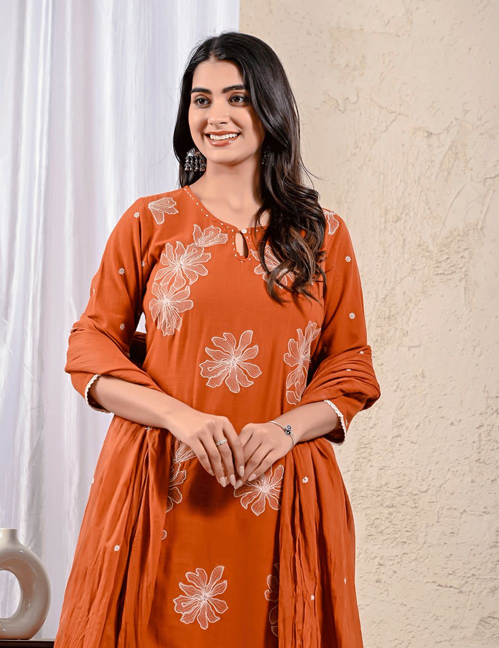 Amber Blossom Embroidered Suit Set