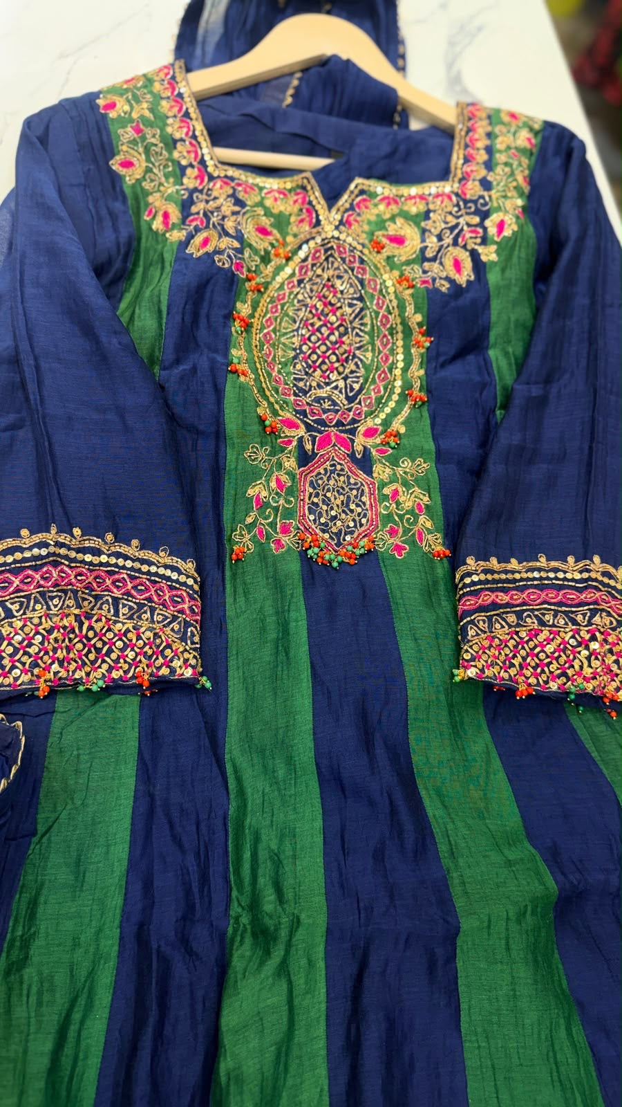 Emerald Rhythm – Luxury Embroidered Anarkali Suit Set