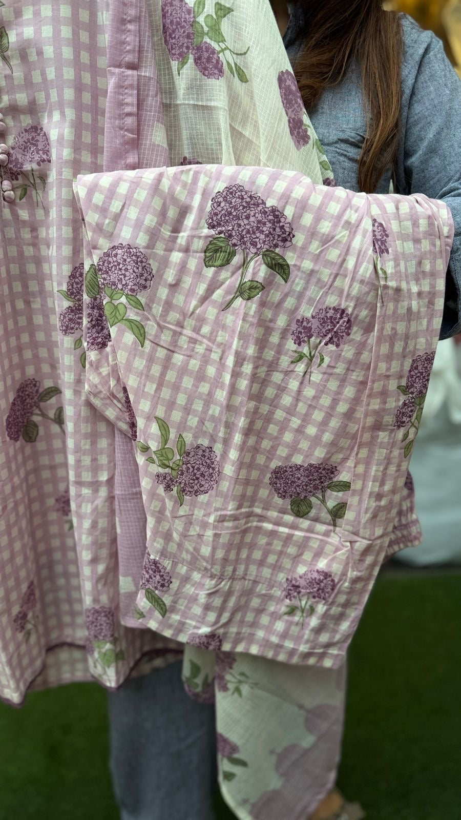 Hydrangea Check Farsi Suit Set