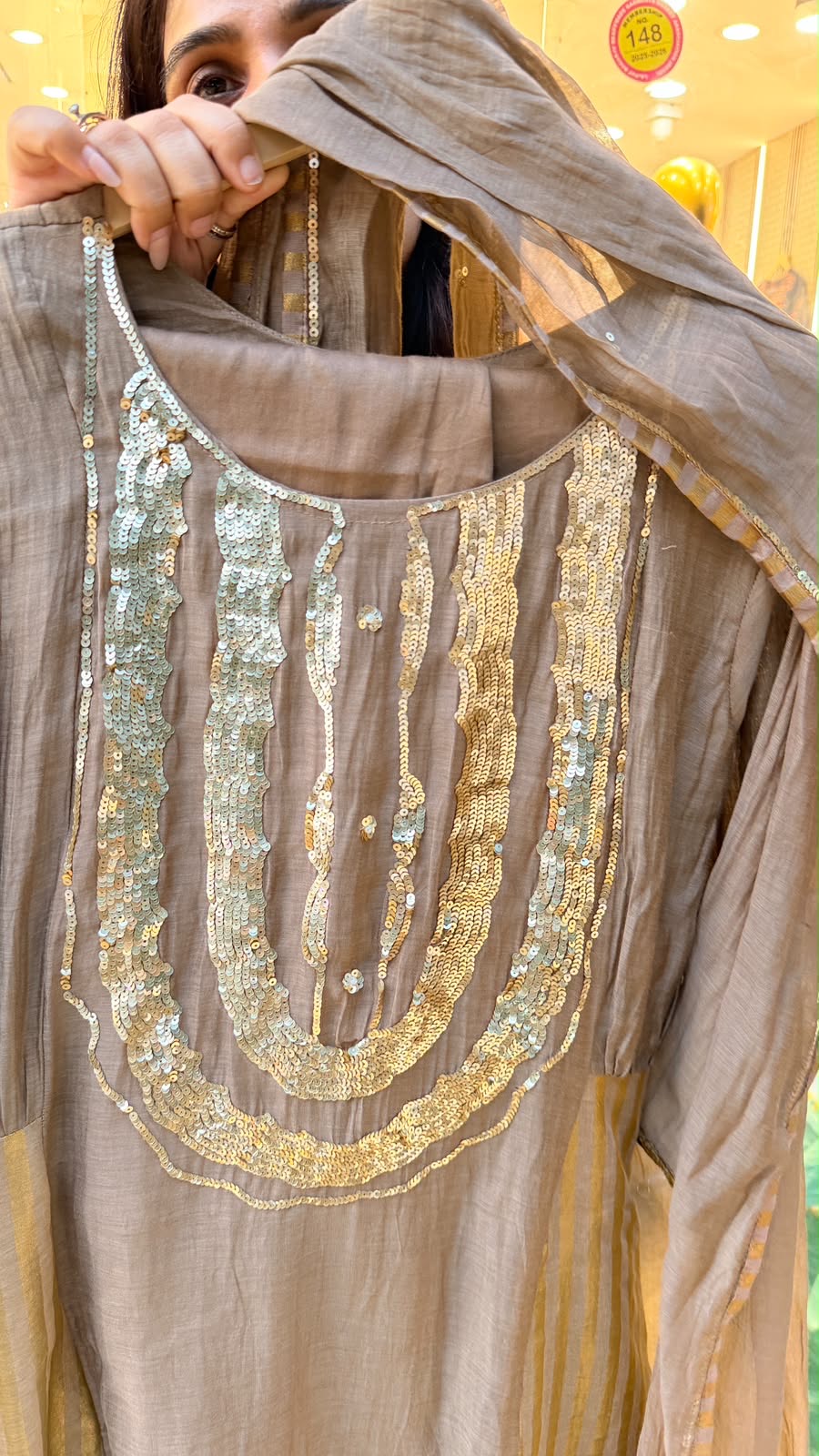 Seafoam Gold / Mocha Gold Mul Chanderi Suit Set