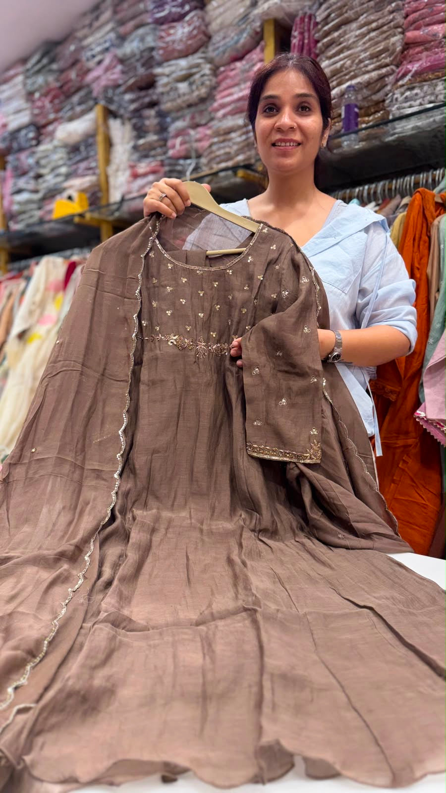 Moss & Mocha Heirloom – Mul Chanderi Suit Set
