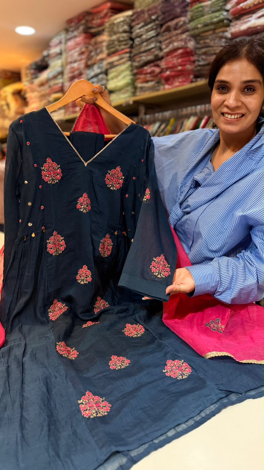 The Contrast Code – Embroidered Mul Chanderi Set