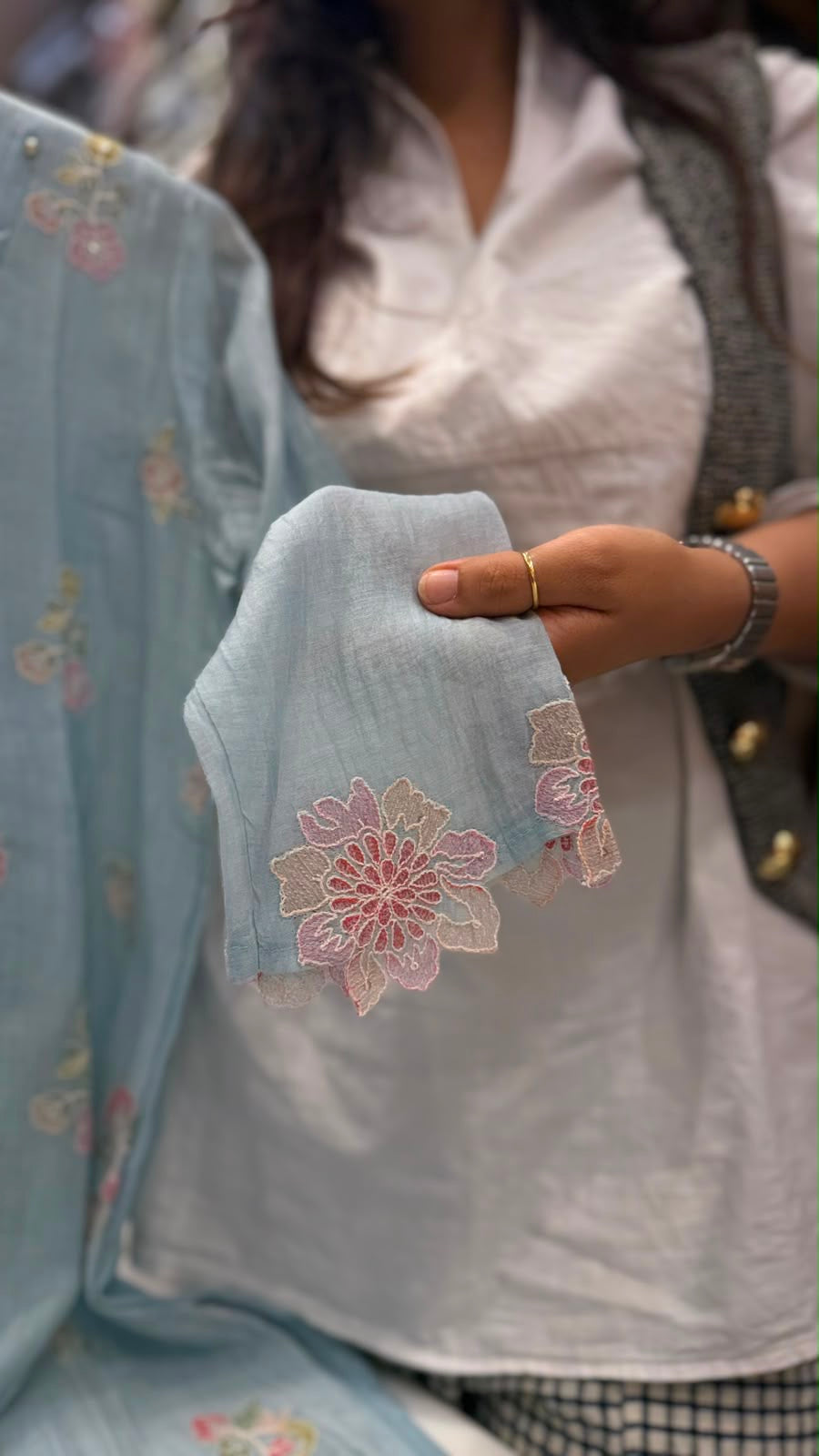 Petal Mist Embroidered Mul Chanderi Suit Set