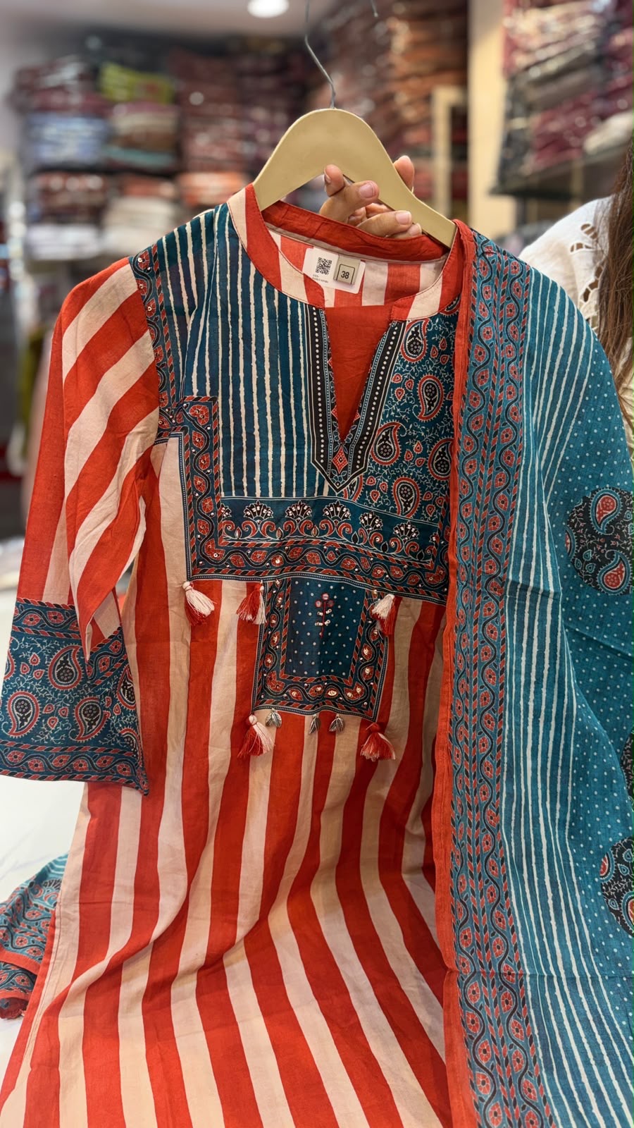 When Stripes Met Ajrakh – Printed Suit Set