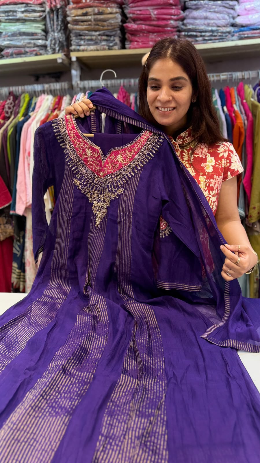 The Contrast Crown – Mul Chanderi Suit Set