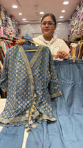 Blue, Tied in Gold – Mul Chanderi Co-ord Set