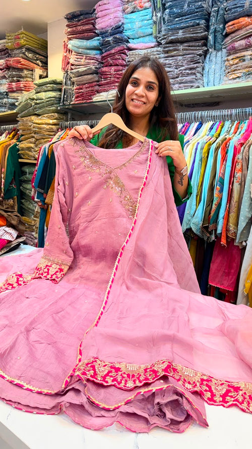 Rosé Royale – Angrakha Mul Chanderi Suit Set