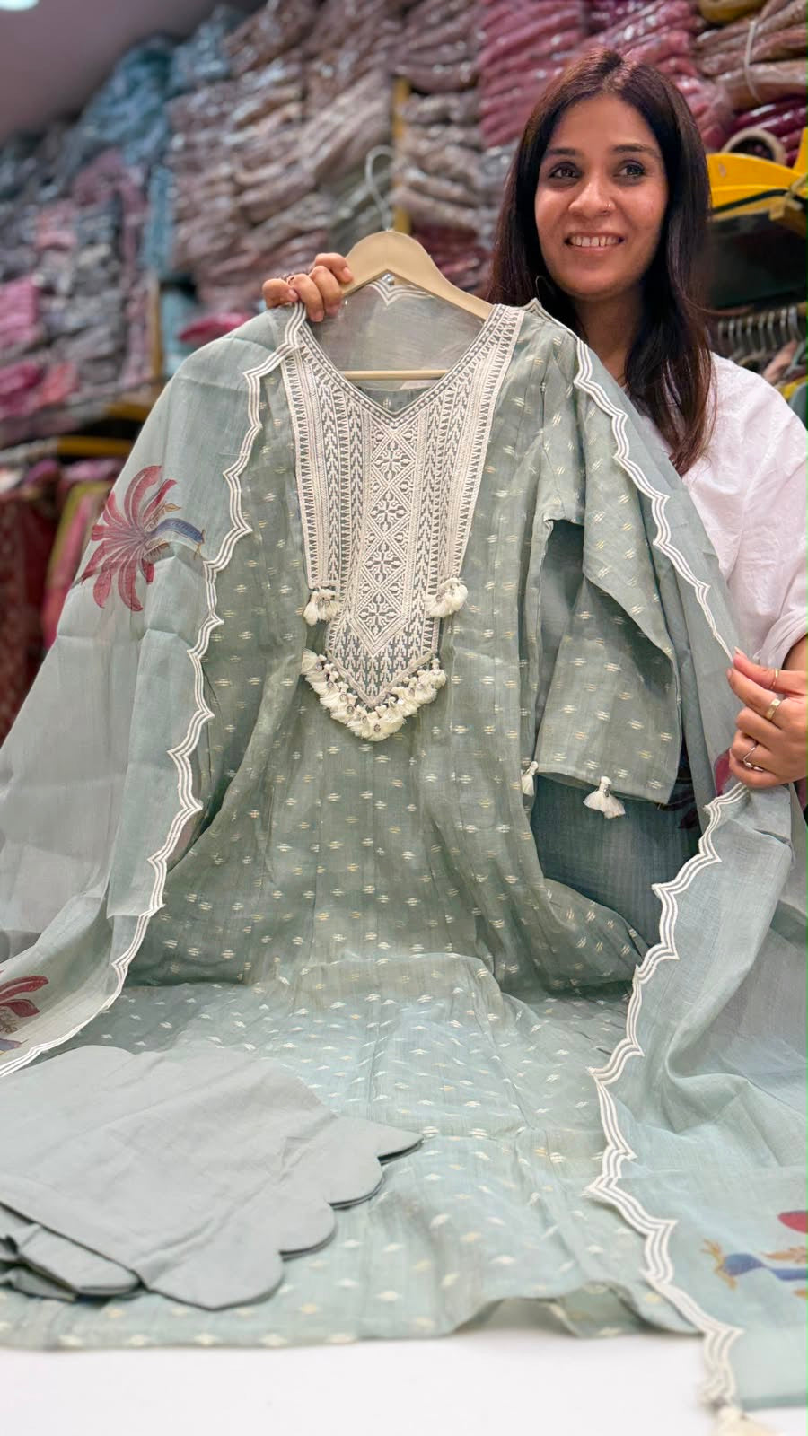 Sage Mehfil Mul Chanderi Set