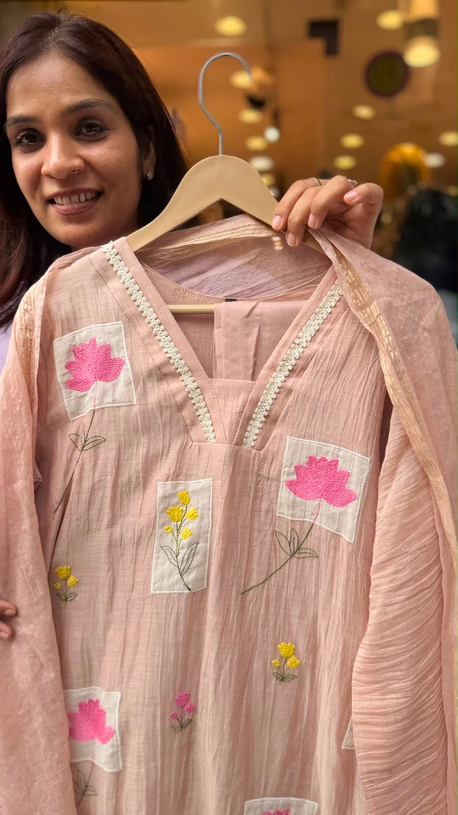 Petals on Parchment – Mul Chanderi Suit Set