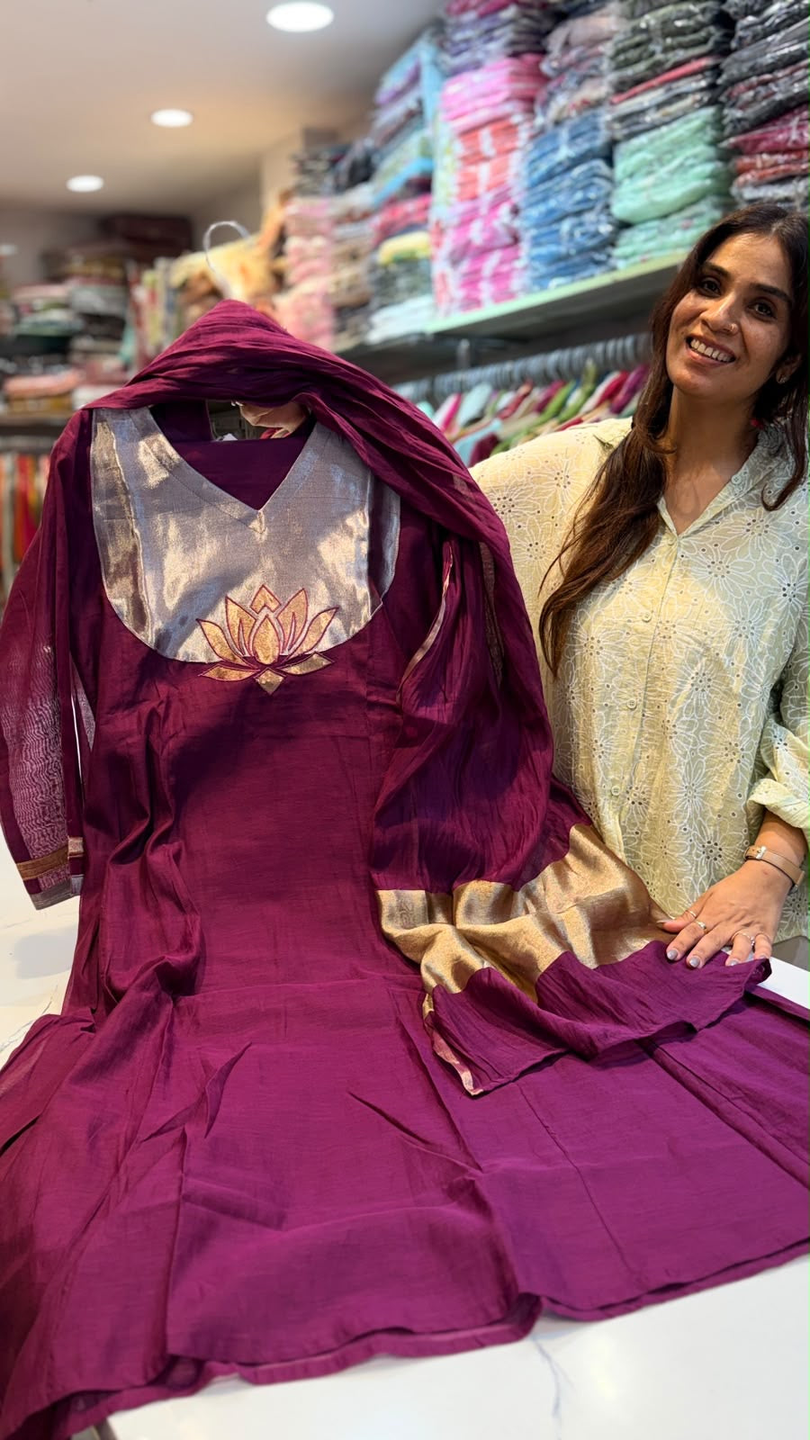 The Lotus Line – Mul Chanderi Suit Set