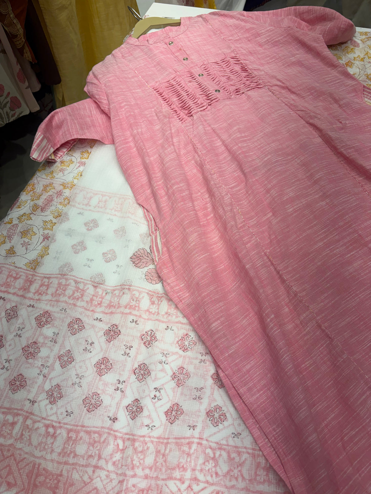 The Pleated Poetry – Handloom Suit Set with Kota Dupatta
