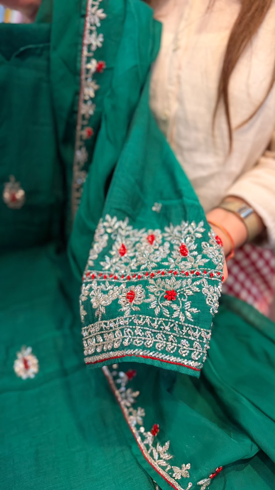 A Little Sparkle, A Lot of Charm – Embroidered Mul Chanderi Set ✨