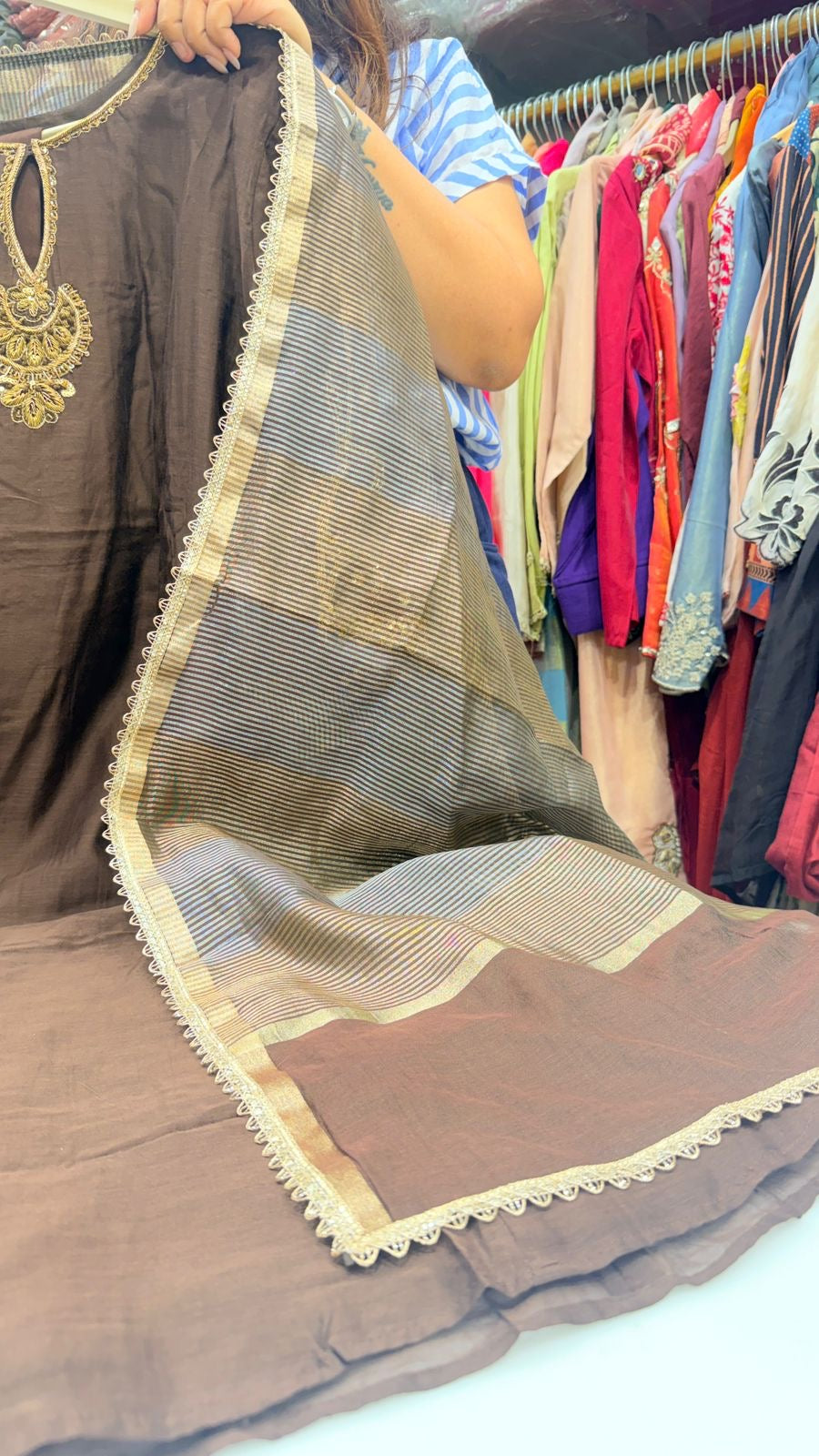 Noor in Three Tones —     Chocolate , Emerald & Mustard