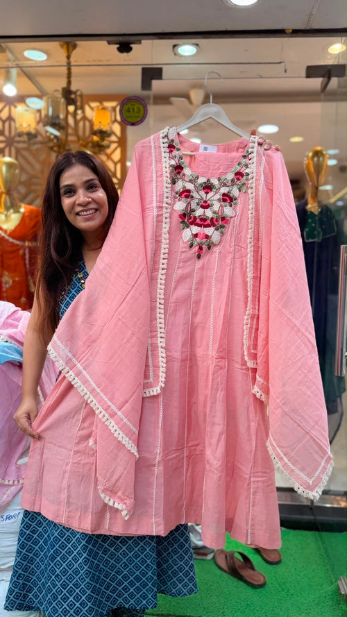 Rosé Bloom Mul Chanderi Trilogy