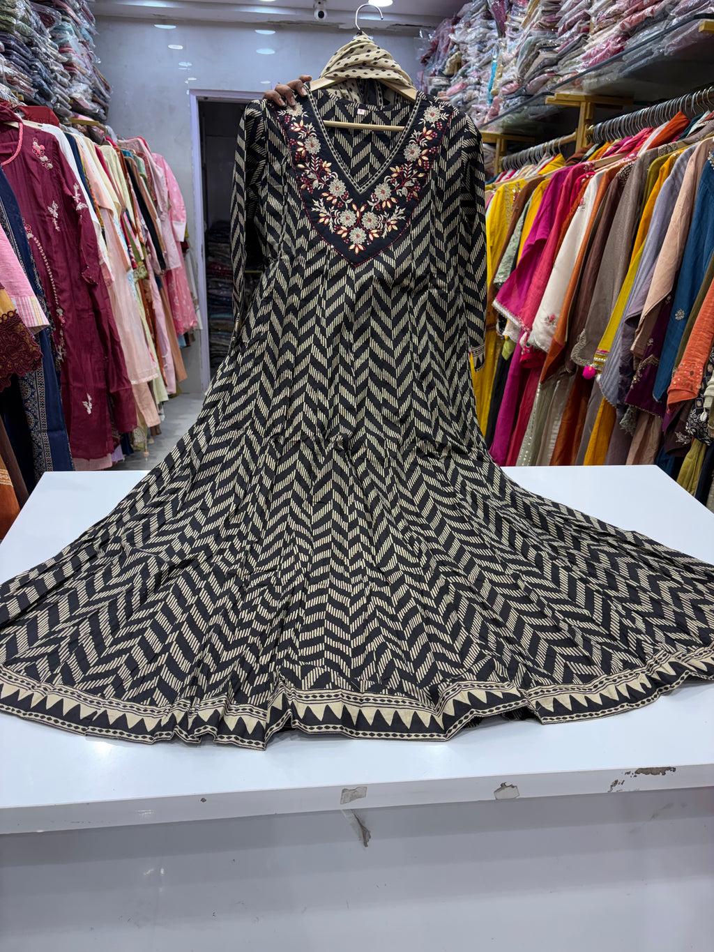 The Chevron Canvas – Printed Flared Anarkali
