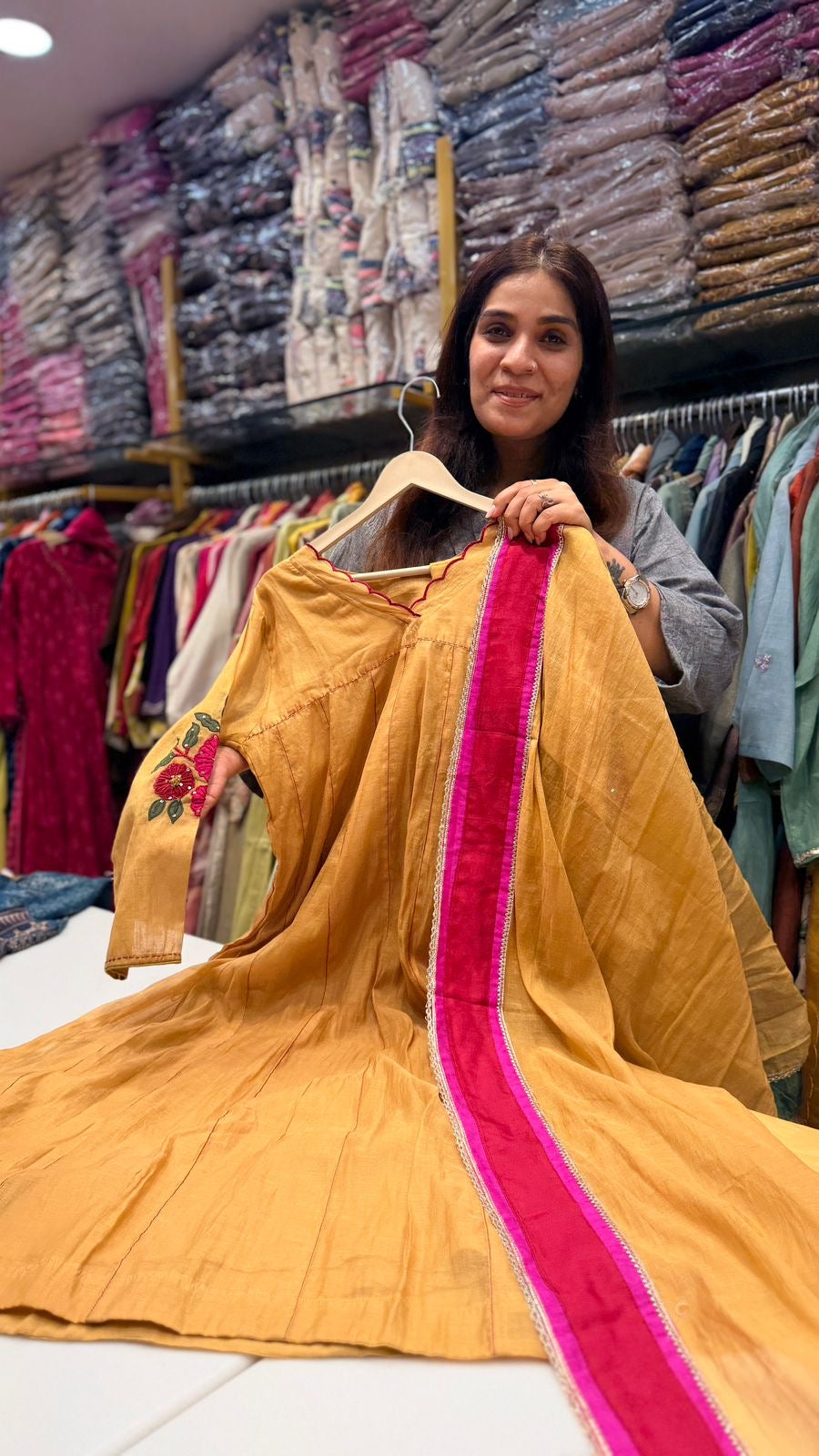Mustard Glow Mul Chanderi Suit Set