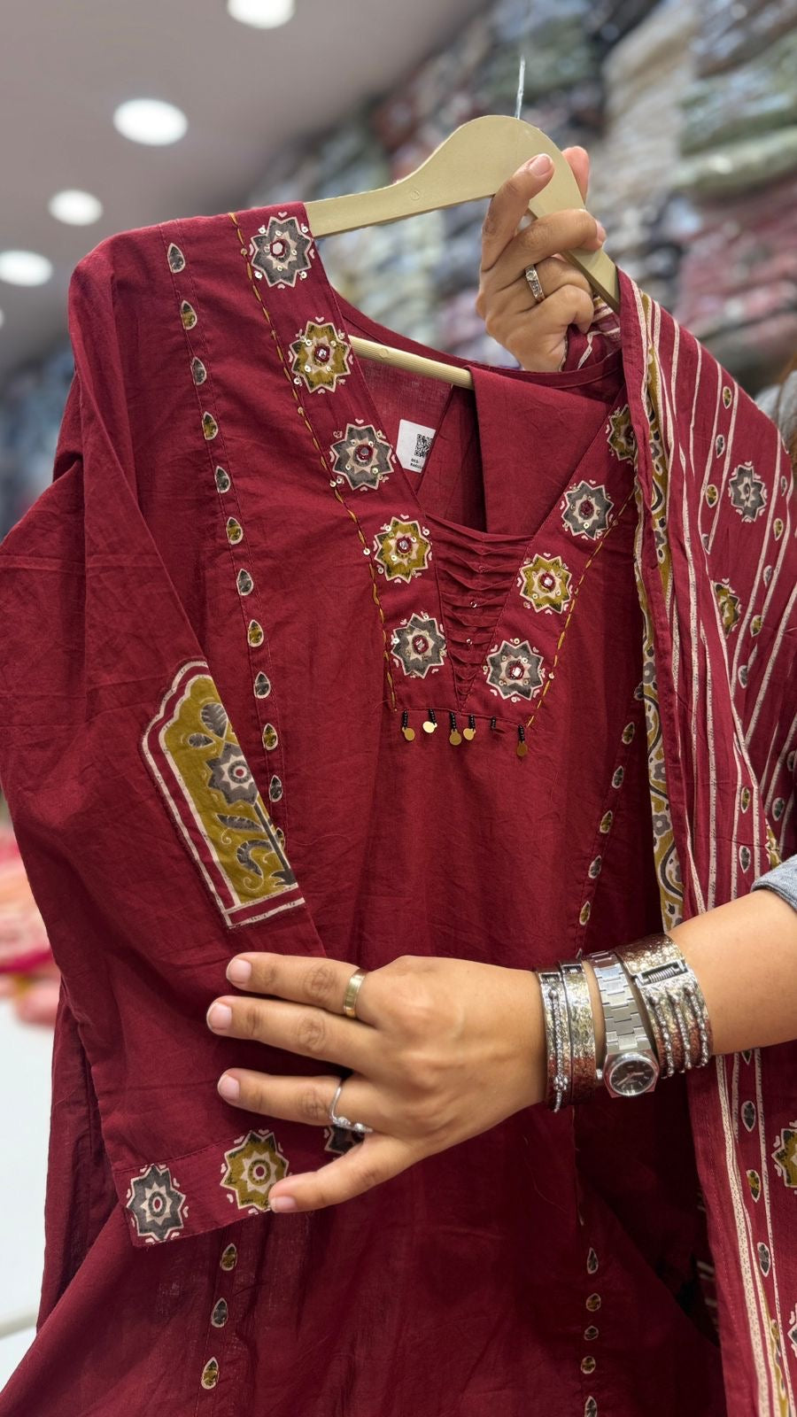Maroon Mosaic Cotton Suit Set