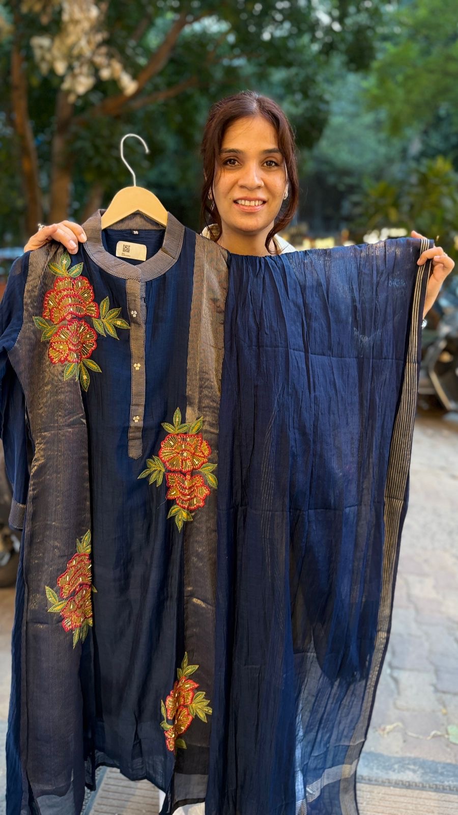 Midnight Bloom Mul Chanderi Suit Set