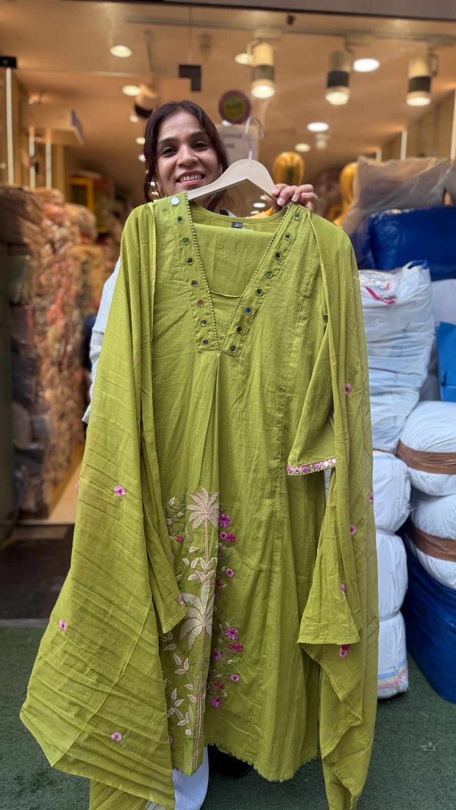 Palm Garden Embroidered Cotton Suit Set