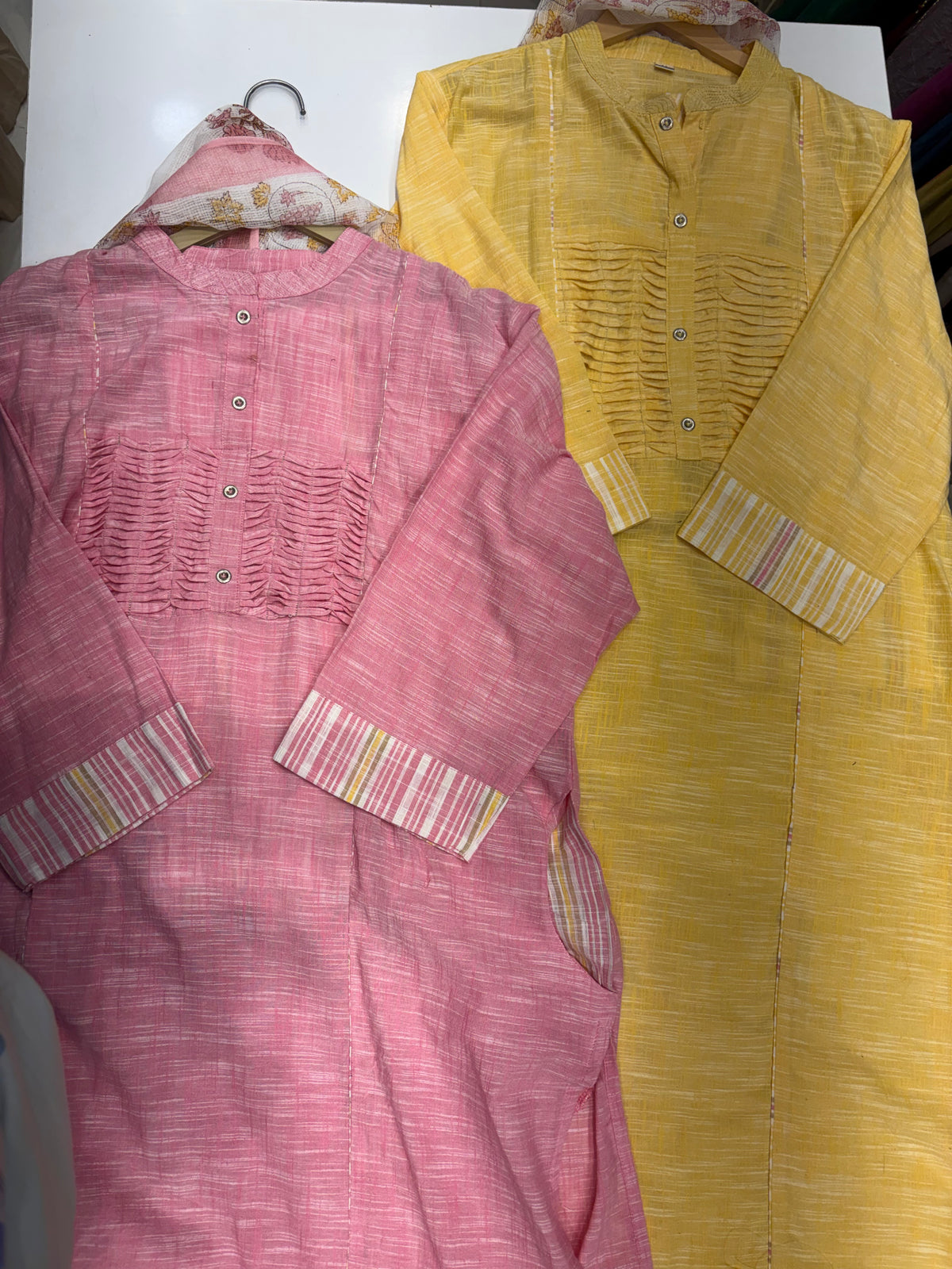 The Pleated Poetry – Handloom Suit Set with Kota Dupatta