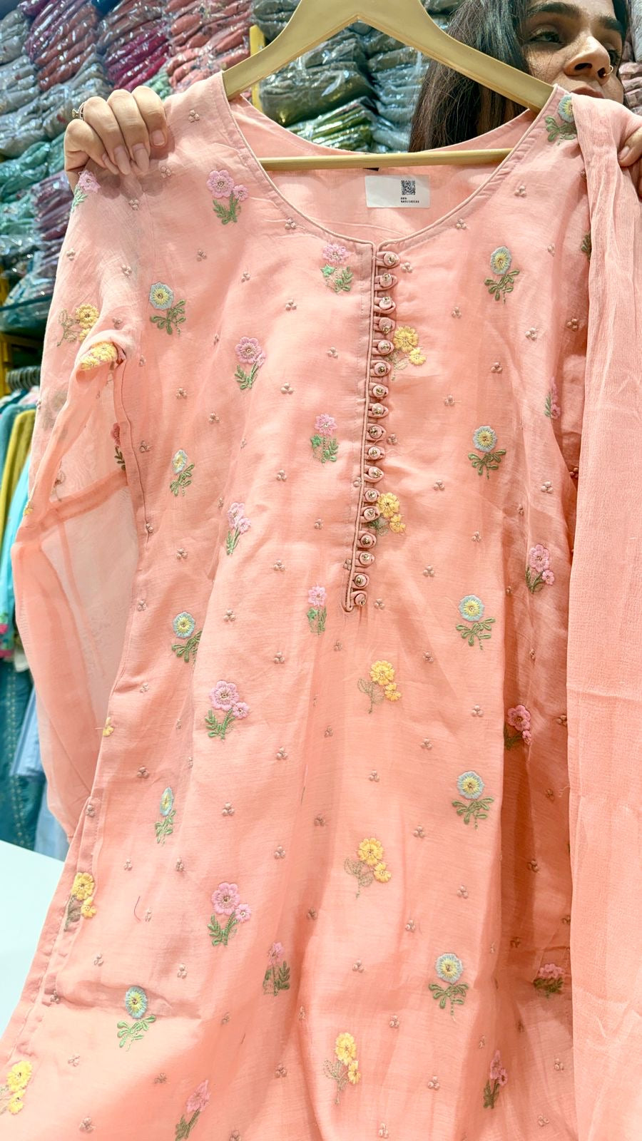 Peach Blossom Mul Chanderi Suit Set