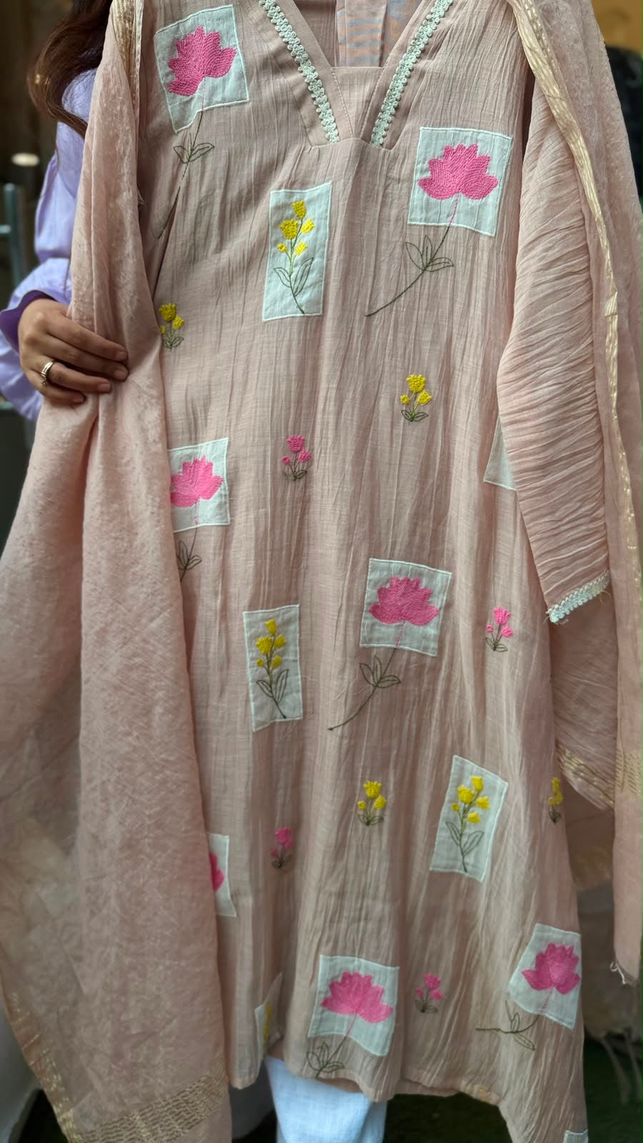 Petals on Parchment – Mul Chanderi Suit Set