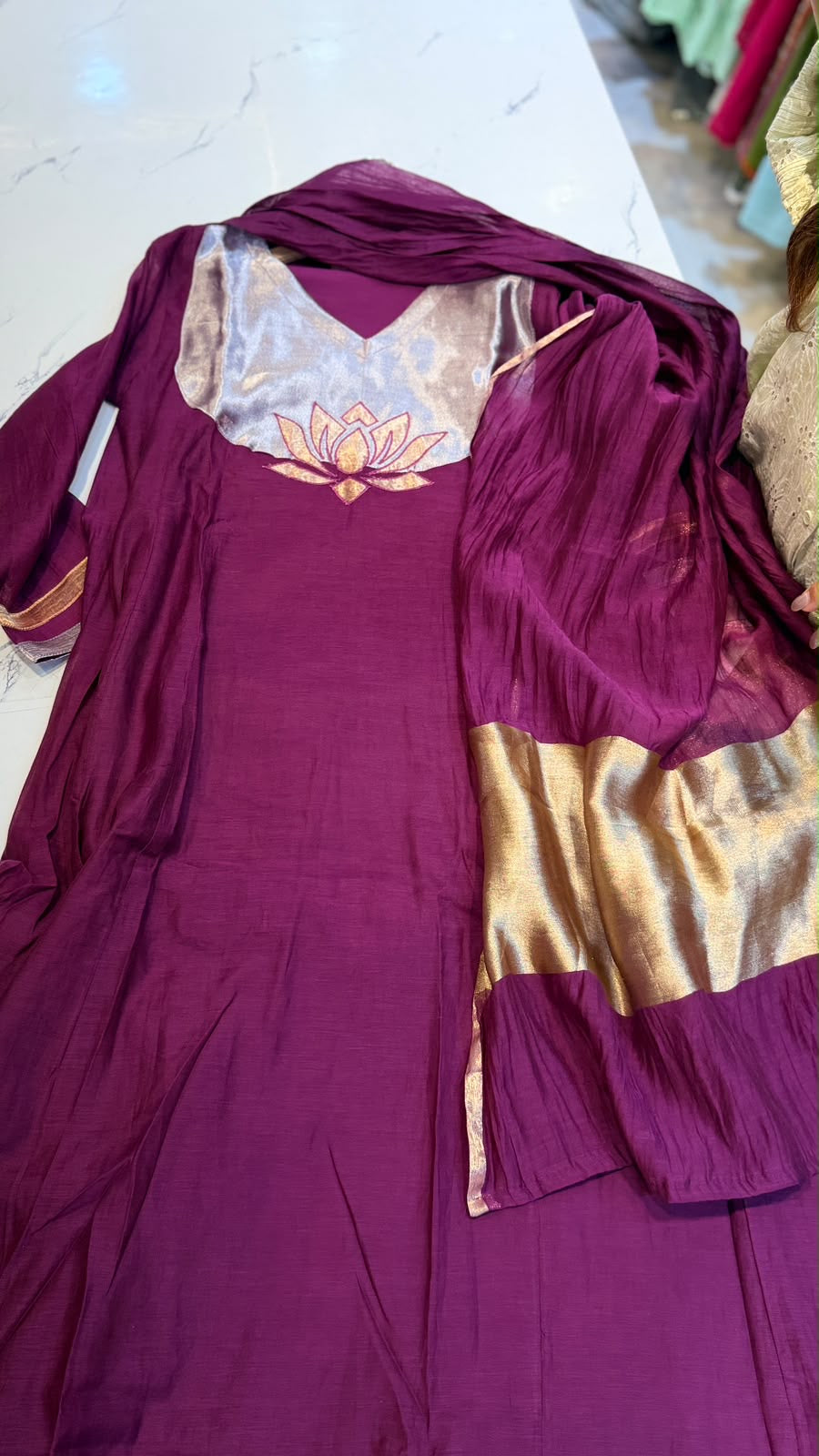 The Lotus Line – Mul Chanderi Suit Set