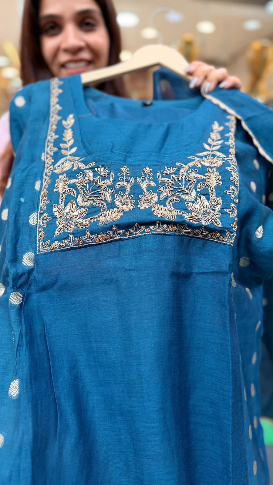 Blue, Precisely – Mul Chanderi Suit Set