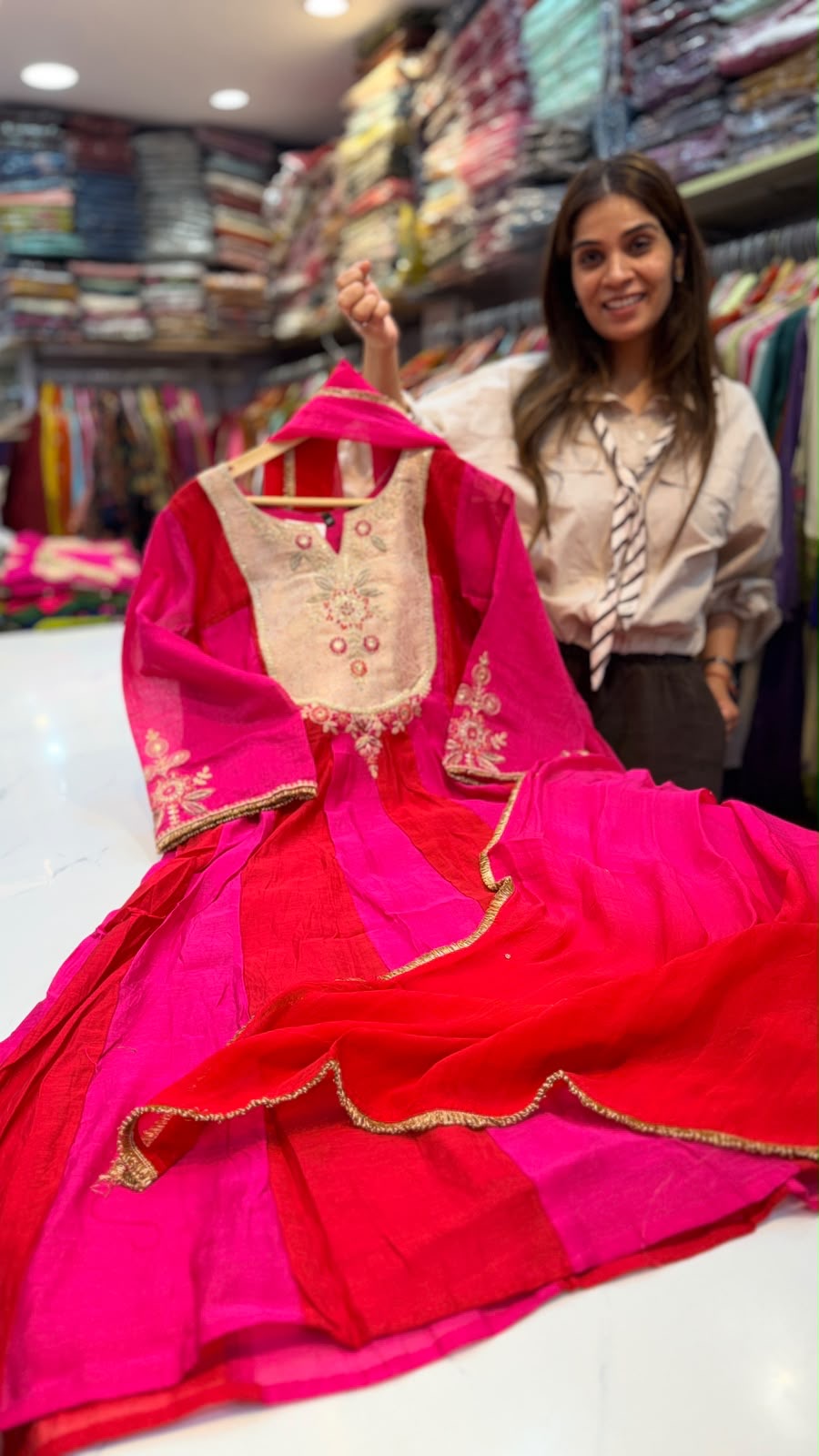 A Love Letter in Fuchsia – Luxury Anarkali Style Suit Set ✨