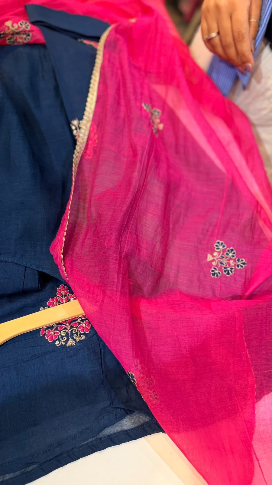 The Contrast Code – Embroidered Mul Chanderi Set