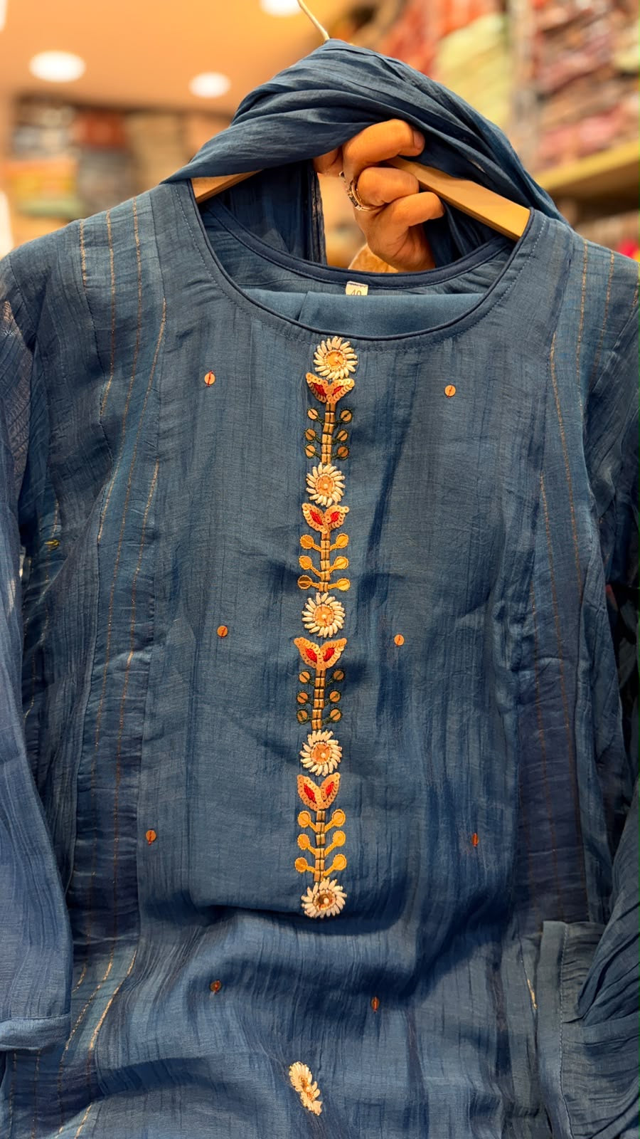 A Beautiful Distraction – Embroidered Mul Chanderi Suit Set
