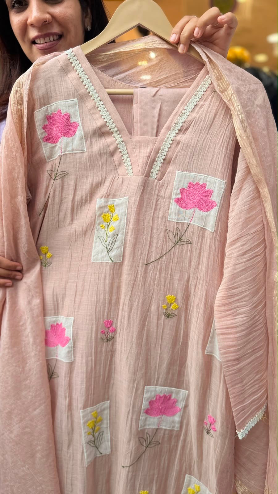 Petals on Parchment – Mul Chanderi Suit Set
