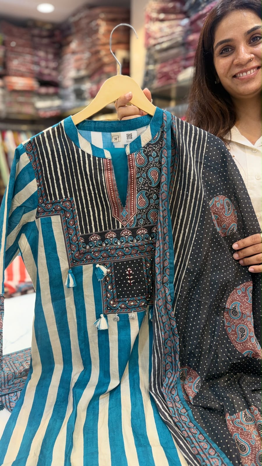 When Stripes Met Ajrakh – Printed Suit Set