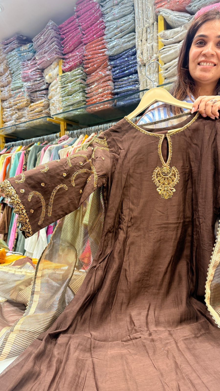 Noor in Three Tones —     Chocolate , Emerald & Mustard