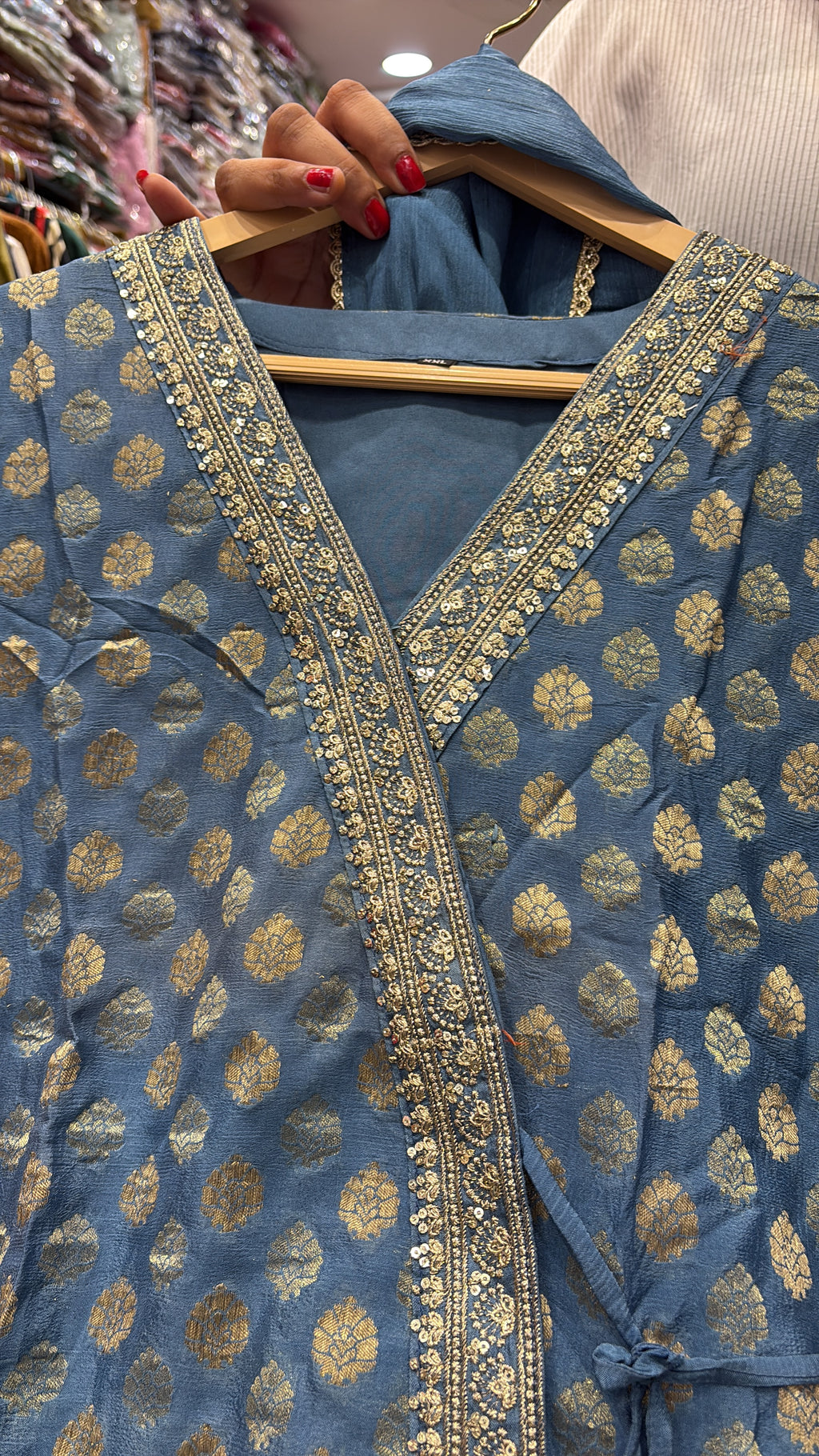 Blue, Tied in Gold – Mul Chanderi Co-ord Set