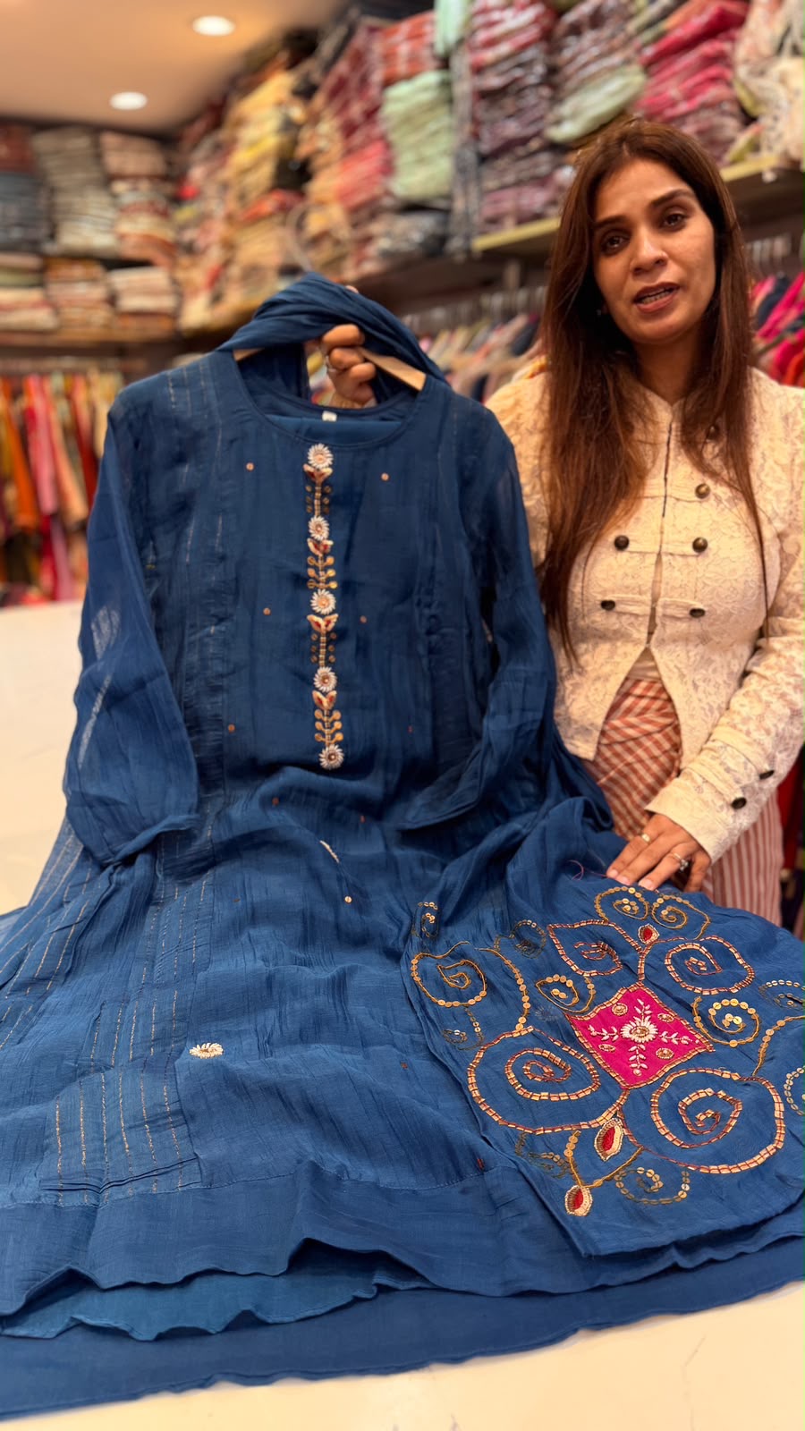 A Beautiful Distraction – Embroidered Mul Chanderi Suit Set