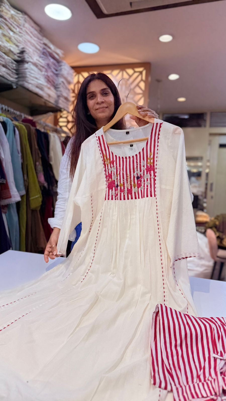 Blush Striped Bloom Kurta Set