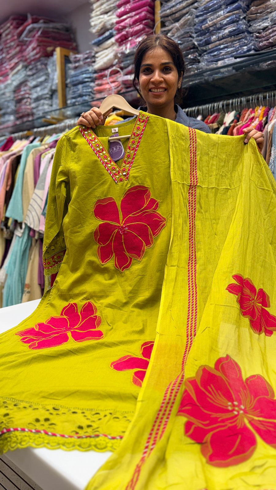 Golden Bloom Applique Suit Set