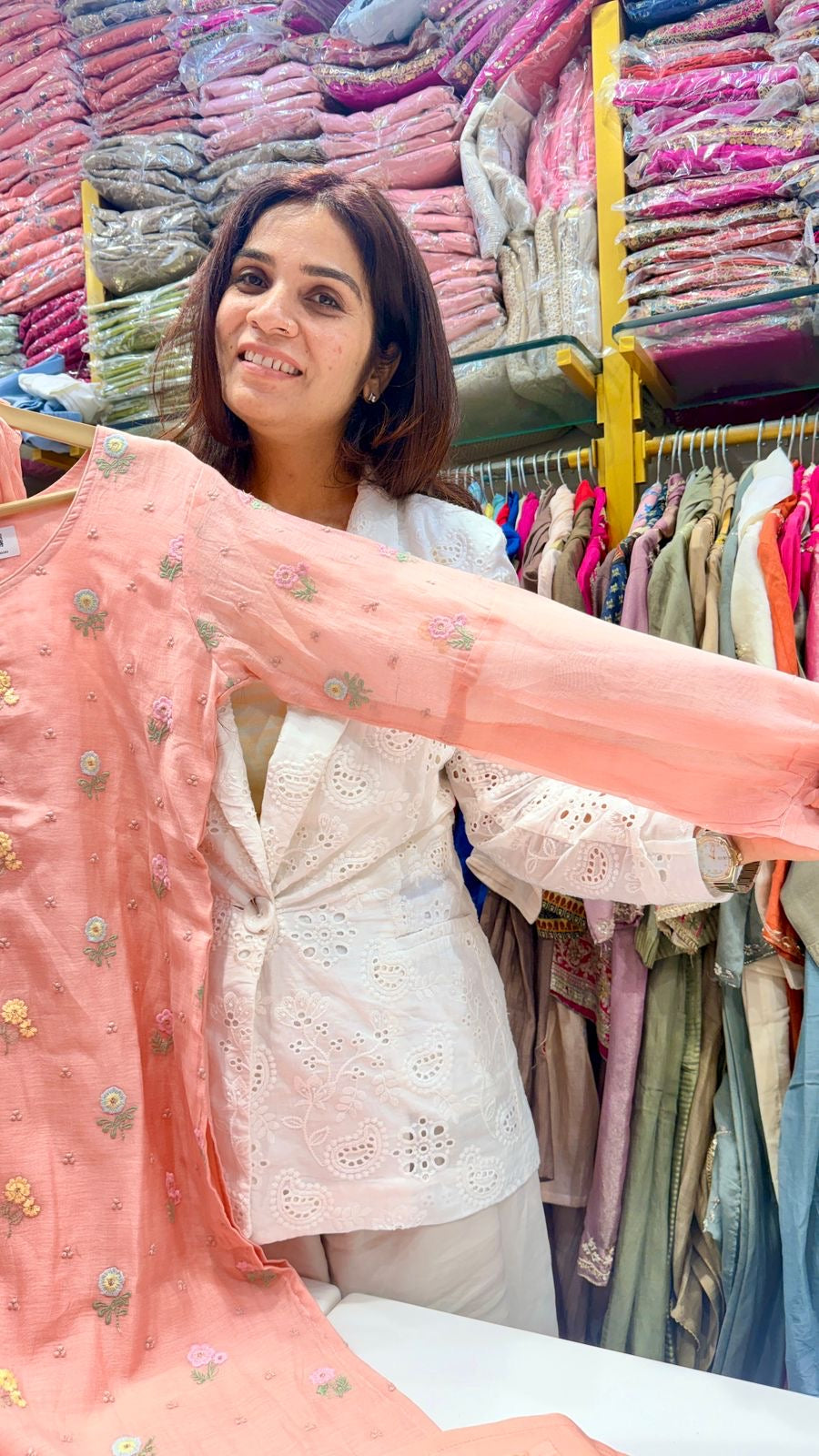 Peach Blossom Mul Chanderi Suit Set