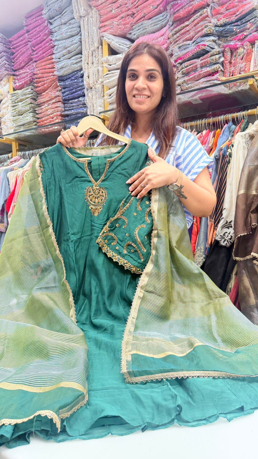 Noor in Three Tones —     Chocolate , Emerald & Mustard