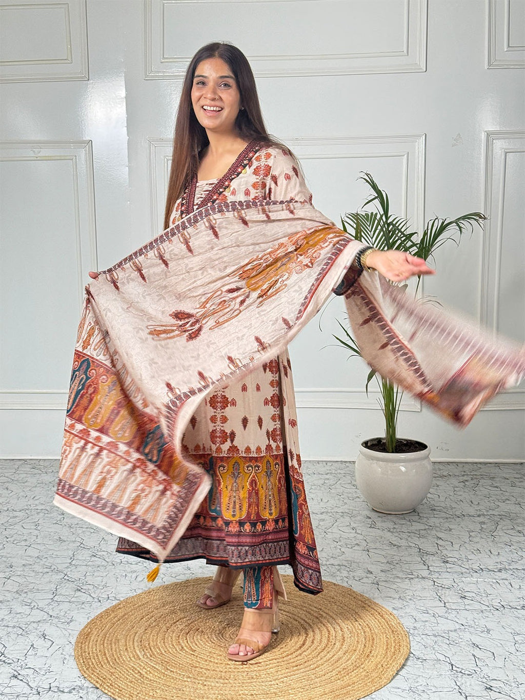 Ivory Heritage Printed Suit Set