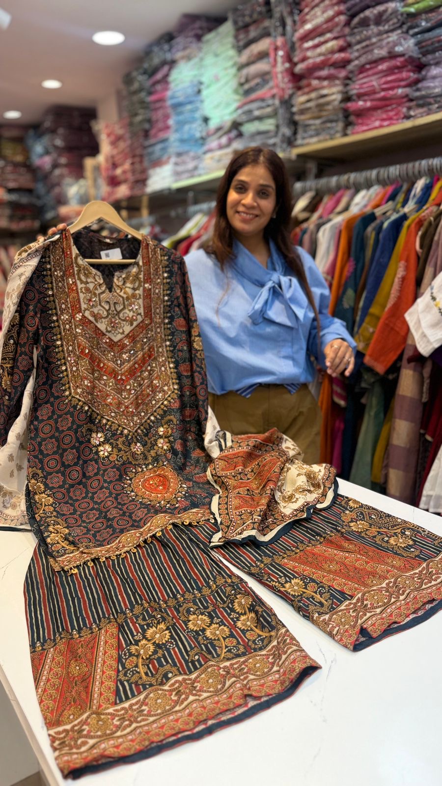 The Ajrak Afterglow – Embellished Suit Set — Kareena Inspired