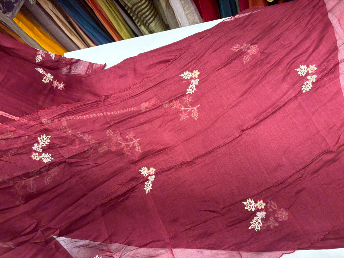 Burgundy in Bloom – Mul Chanderi Luxe Set