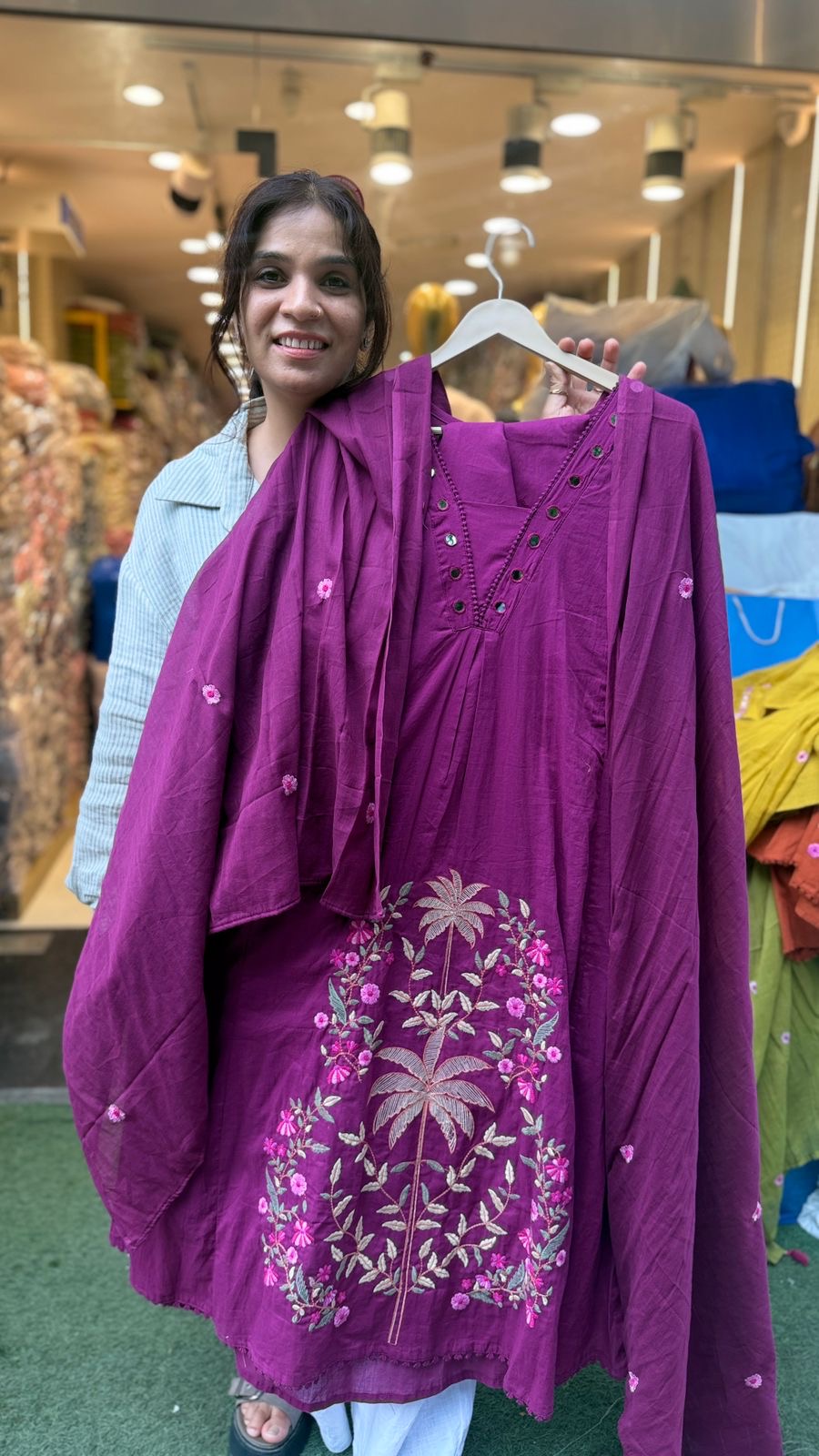 Palm Garden Embroidered Cotton Suit Set