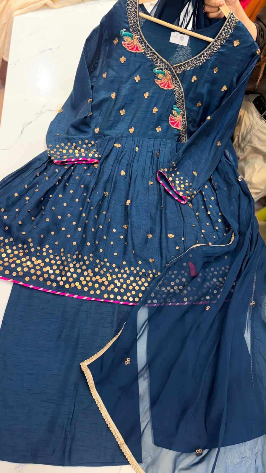 The Peacock Waltz – Festive Angrakha Palazzo Set✨