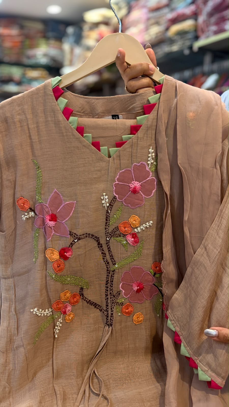The Blooming Contrast – Double Layer Mul Chanderi Suit Set ⭐