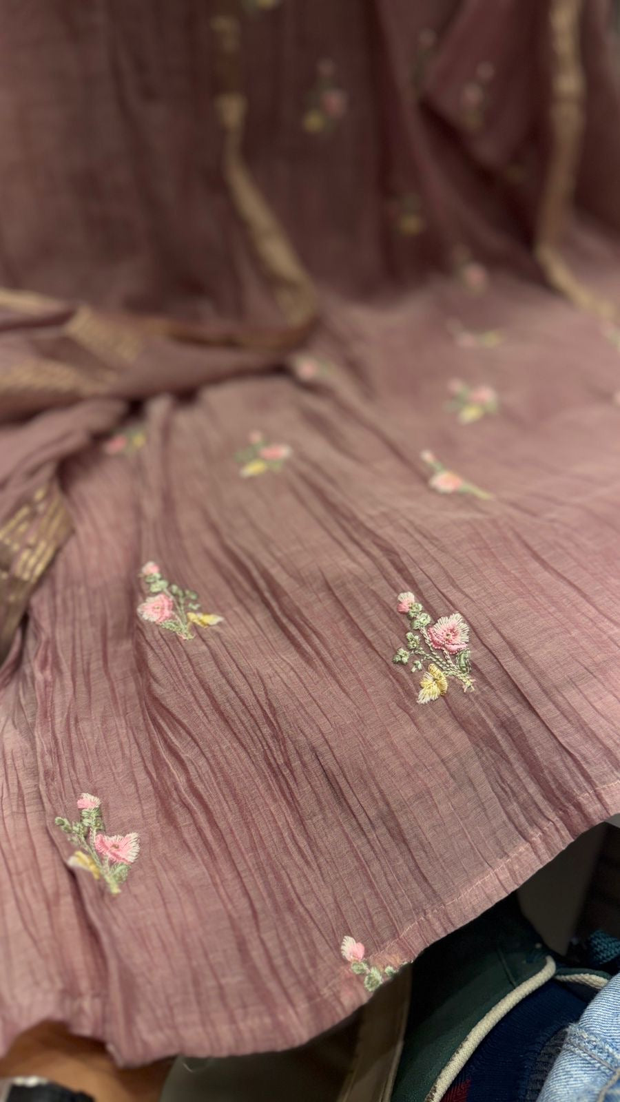 Misted Rose Mul Chanderi Suit Set